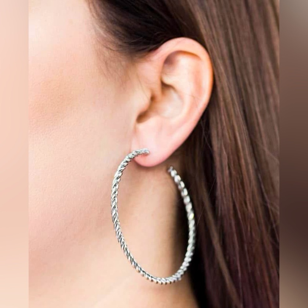 Oversized 2 1/4 In. Rope design silver hoop earrings